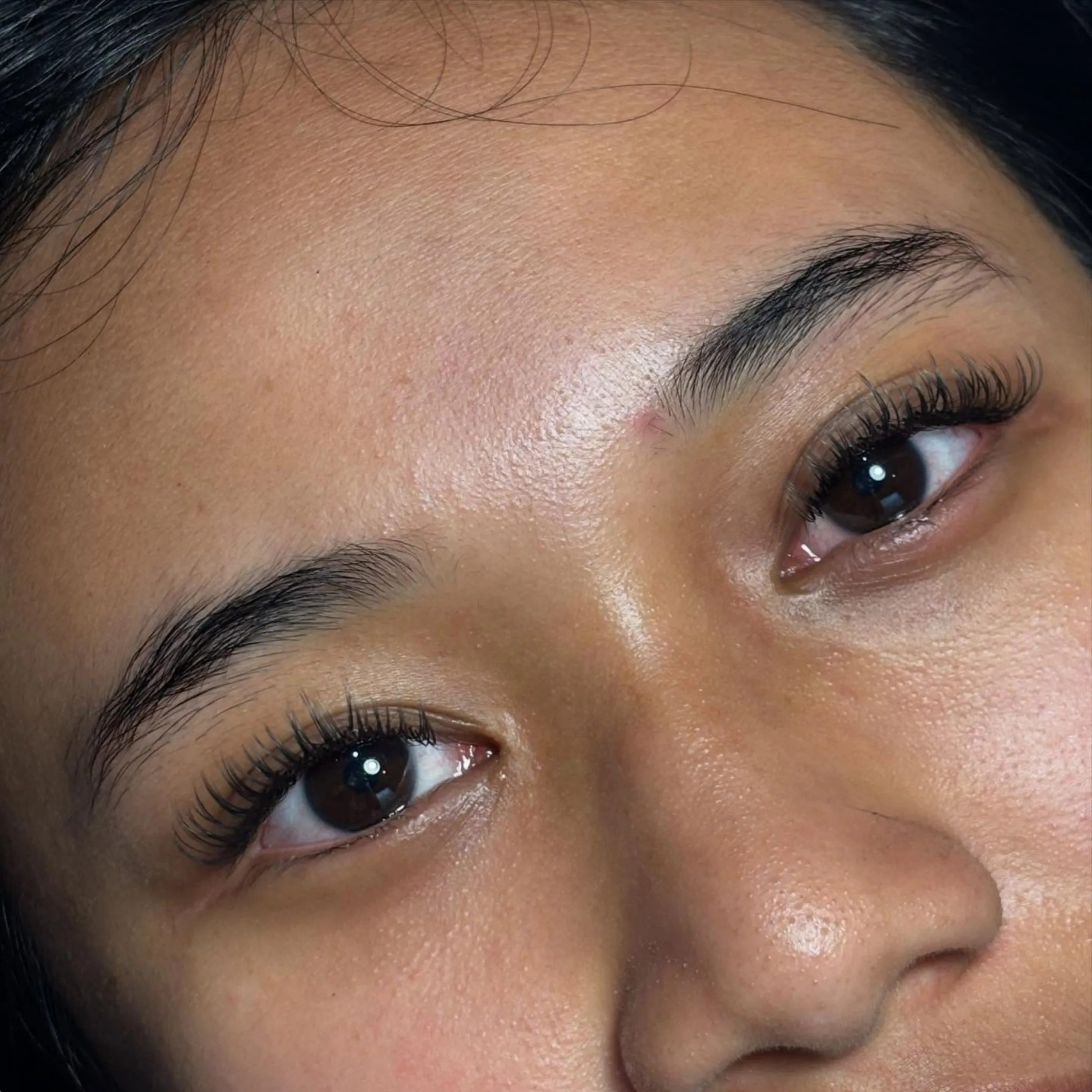 downward-angled lashes